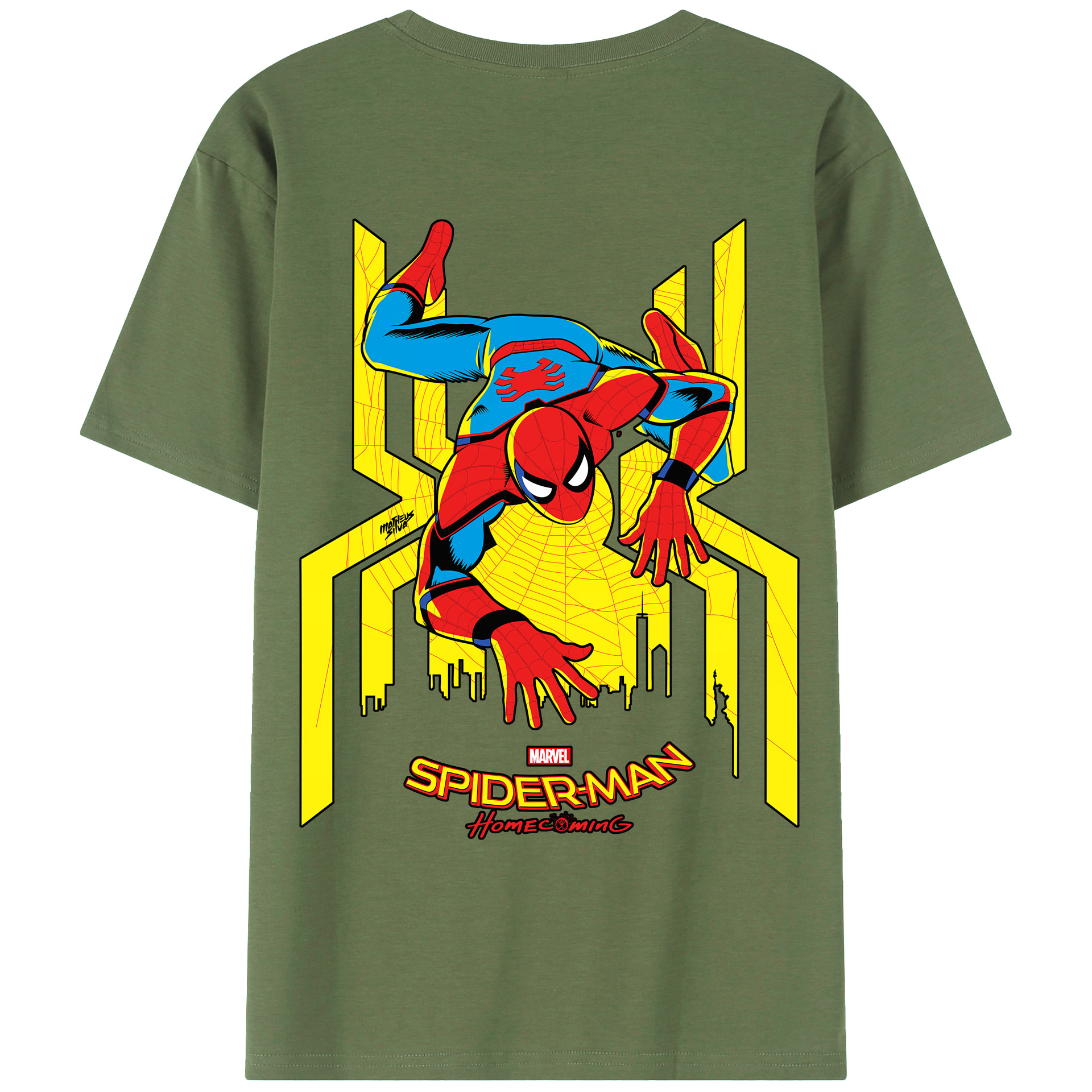 （画像用） Spider Man スパイダーマン 綿100％ メンズ半袖Tシャツ（バックプリント） 通気性